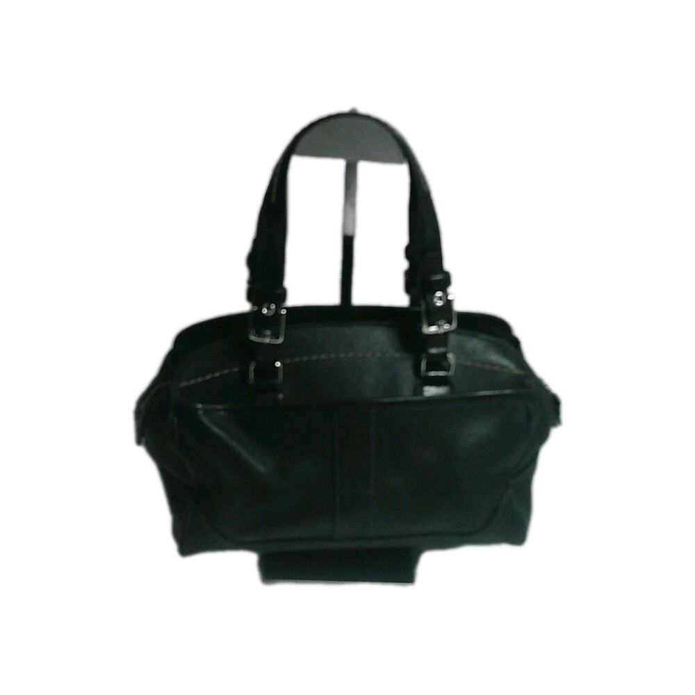 Coach Black Leather Satchel Shoulder Bag Silver Hardware Zip Top Style 7465